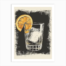 Cocktail With Orange Wedge & Black Gouache Background Art Print