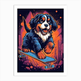 Bernese Mountain Dog Skateboarding Illustration 4 Art Print