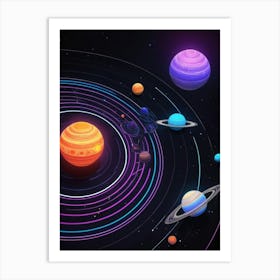 Default Neon Black Light Sgraffito Solar System 3d Illustratio 0 (3) Art Print