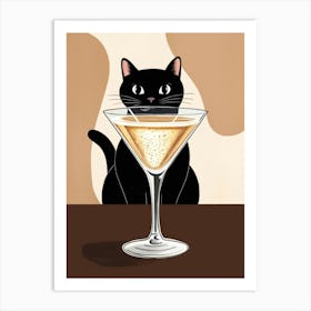 Black Cat In A Martini Glass Art Print