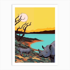 Two Rhinos In The Sun 2 Art Print