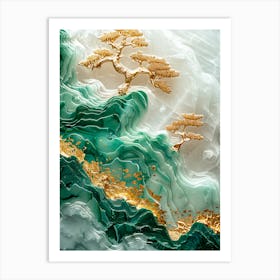 Gold Inlaid Jade Carving Landscape 10 Art Print