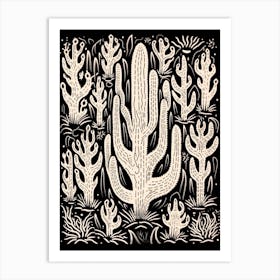 B&W Cactus Illustration Woolly Torch Cactus 3 Art Print