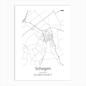 Schagen,Netherlands Minimalist Map Art Print