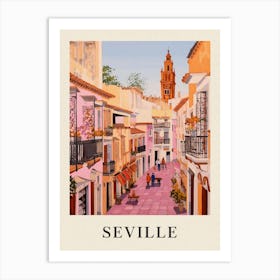 Seville Spain 3 Vintage Pink Travel Illustration Poster Art Print