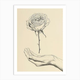 English Rose In Hand Line Drawing 3 Art Print