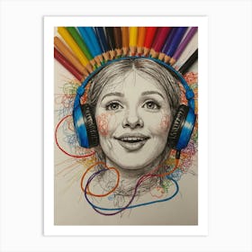 Girl With Headphones 2 Art Print