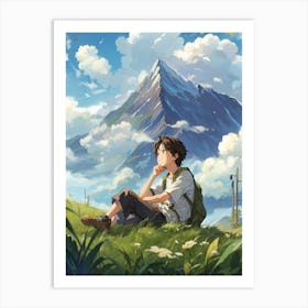 Boy Sitting In The Grass Art Print