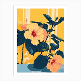 Hibiscus Flowers On A Table   Contemporary Illustration 3 Art Print