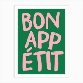 BON APPETIT GREEN & PINK PRINT Art Print