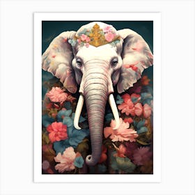 Elephant With Flowers 1 Art Print