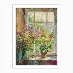 Snapdragon Flowers On A Cottage Window 1 Art Print