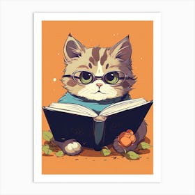 Kawaii Cat Drawings Reading 2 Art Print