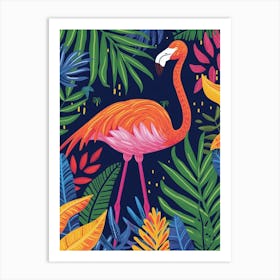 Greater Flamingo Celestun Yucatan Mexico Tropical Illustration 10 Art Print