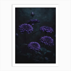 A Bunch Of Purple Flowers In A Dark Place Art Print