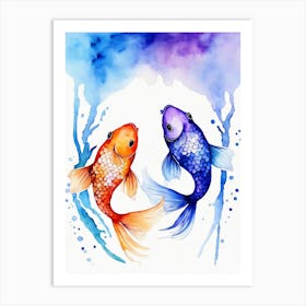 Twin Goldfish Watercolor Painting (39) Art Print