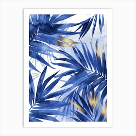 Blue Palm Leaves 1 Art Print