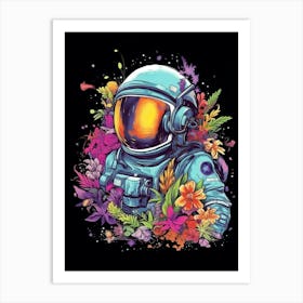 Astronaut With Flowers Art Print