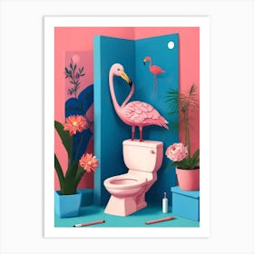 Flamingo in the pink toilet Art Print