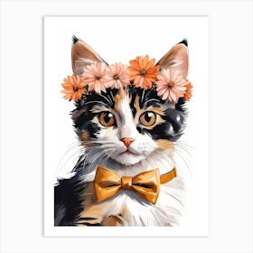 Calico Kitten Wall Art Print With Floral Crown Girls Bedroom Decor (17)  Art Print