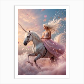 Girl Riding A Unicorn Art Print