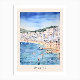 Swimming In Mykonos Greece Watercolour Poster Art Print