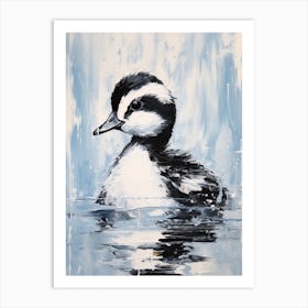 Snow Scene Impasto Portrait Of A Duckling 1 Art Print