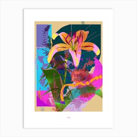 Lily 3 Neon Flower Collage Poster Art Print