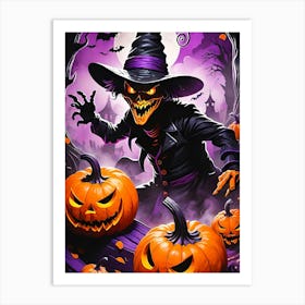 Halloween Witch With Pumpkins Art Print