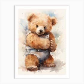 Wrestling Teddy Bear Painting Watercolour 2 Art Print