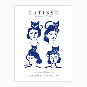 Cat Matisse Catisse Woman Poster Fun Wall Art Blue Line Art Face Art Print