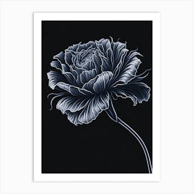 A Carnation In Black White Line Art Vertical Composition 64 Art Print