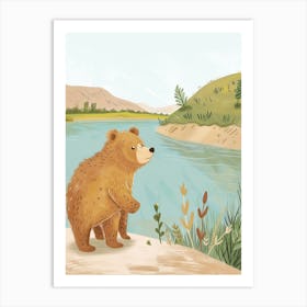 Brown Bear Standing On A Riverbank Storybook Illustration 4 Art Print