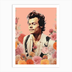 Harry Styles Pink Flower Collage 4 Art Print