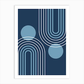 Mid Century Modern Geometric B22 In Navy Blue Shades (Rainbow And Sun Abstract) 01 Art Print