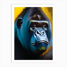 Gorilla With Confused Face Gorillas Bright Neon 1 Art Print
