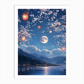 Cherry Blossoms At Night Art Print