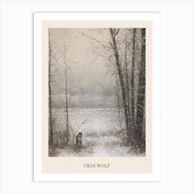 Vintage Winter Animal Painting Poster Gray Wolf 2 Art Print