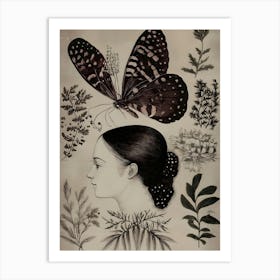 Dark Gothic Woman With A Butterfly Art Print