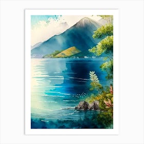 Lake Atitlán Guatemala Watercolour Pastel Tropical Destination Art Print