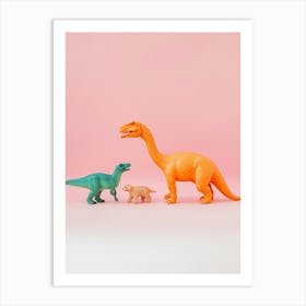 Toy Dinosaur Family With Pet Dog Art Print