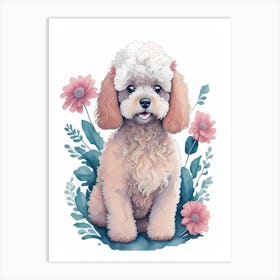 Cute Floral Poodle Dog Painting (7) Art Print