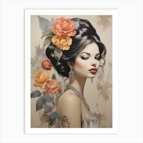 Lady With Flowers Art Print