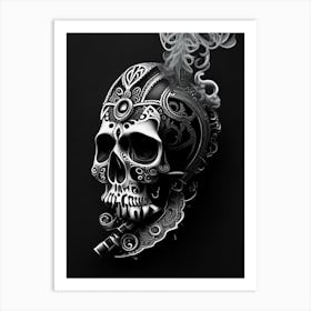 Skull With Intricate Henna 2 Designs Pink Stream Punk Art Print