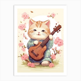 Kawaii Cat Drawings Playing Music 1 Art Print