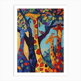 Abstract Giraffe Herd Under The Trees 6 Art Print