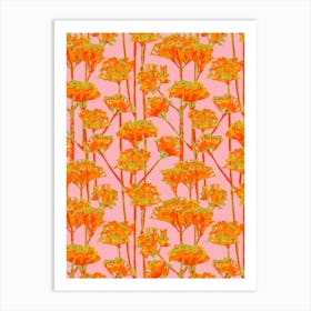 SUNSHINE-Y Abstract Floral Summer Bright Botanical in Coral Orange Yellow Green on Blush Art Print