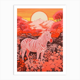 Red Sunset Zebra Art Print