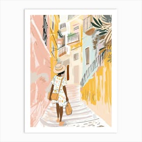 Girl Walking Down The Street 1 Art Print