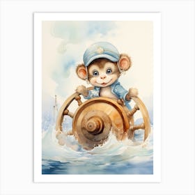 Monkey Painting Sailing Watercolour 3 Art Print